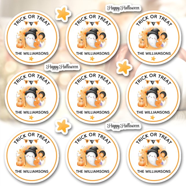 Halloween Trick oder Treat Name Boo Ghost Kiss Cut Aufkleber (Halloween Trick Or Treat Name Boo Ghost Kiss Cut Sticker)