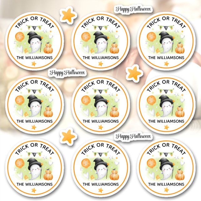 Halloween Trick oder Treat Name Ghost Kiss Cut Aufkleber (Halloween Trick Or Treat Name Ghost Kiss Cut Sticker)