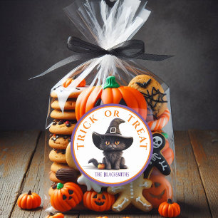 Halloween Trick oder Treat Niedlichen Black Cat He Runder Aufkleber