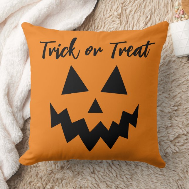 Halloween Trick oder Treat Orange Pumpkin Face Kissen (Decke)