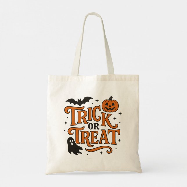 Halloween Trick oder Treat Orange Typografy Ghost Tragetasche (Rückseite)