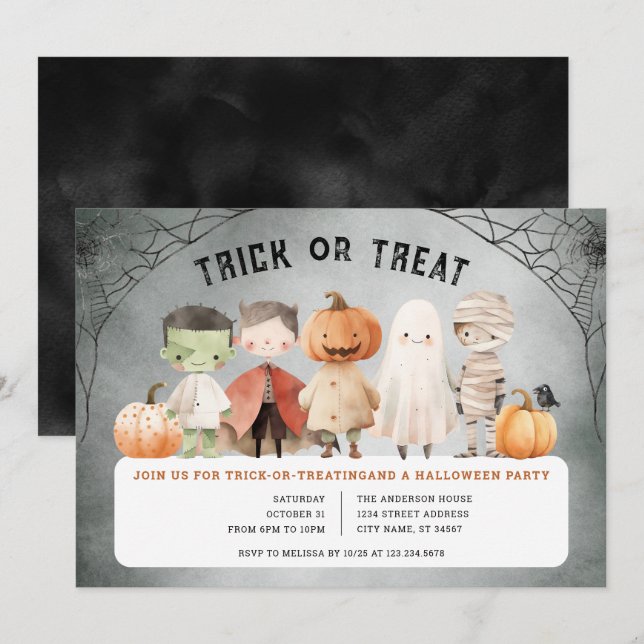 Halloween-Trick oder Treat-Party Einladung (Vorne/Hinten)
