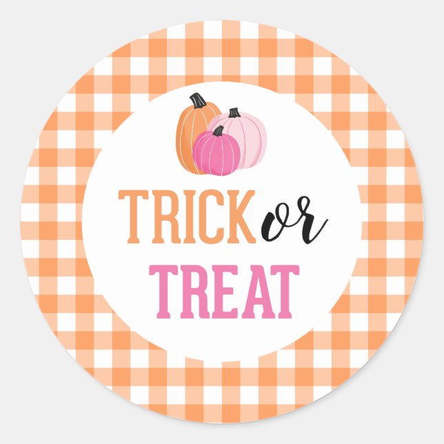 Halloween Trick oder Treat pinkfarbene Kürbis Runder Aufkleber (Vorderseite)