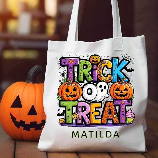 Halloween Trick oder Treat Pumpkin Ghost Kalligraf Tragetasche (Von Creator hochgeladen)
