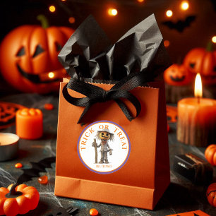 Halloween Trick oder Treat Pumpkin Scarecrow Runder Aufkleber