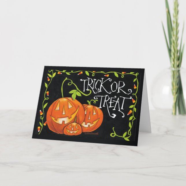 Halloween Trick oder Treat Pumpkin und Candy Corn Karte (Vorderseite)