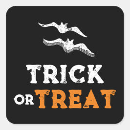 Halloween Trick oder Treat, schwarze Fledermäuse K Quadratischer Aufkleber