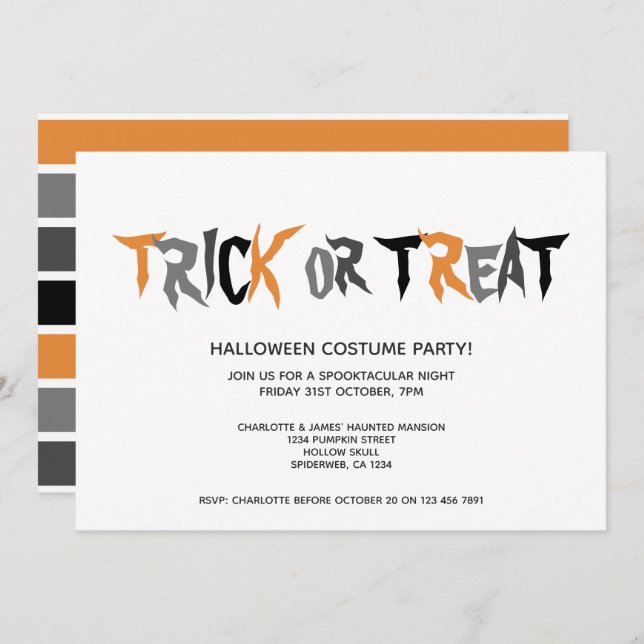 Halloween Trick oder Treat Strip Muster Einladung (Vorne/Hinten)