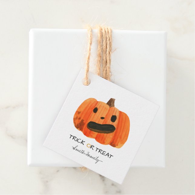 Halloween Trick oder Treat Watercolor Pumpkin Kids Geschenkanhänger (Beispiel)