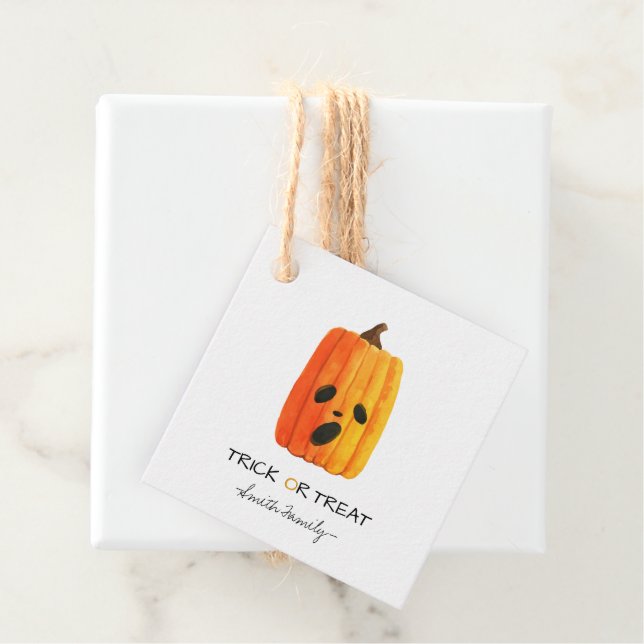 Halloween Trick oder Treat Watercolor Pumpkin Kids Geschenkanhänger (Beispiel)
