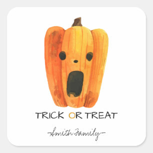 Halloween Trick oder Treat Watercolor Pumpkin Kids Quadratischer Aufkleber