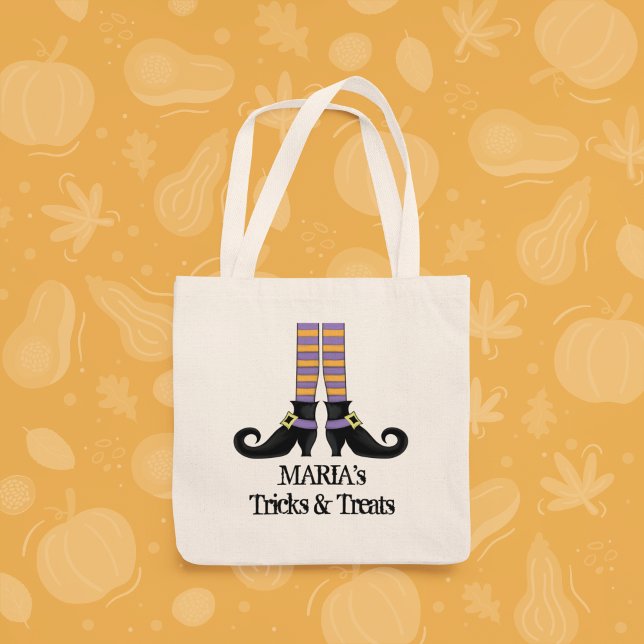 Halloween Trick oder Treat Whimsical Hexenschuhe Tragetasche (Cute Whimsical Trick and Treats Custom Tote Bag)