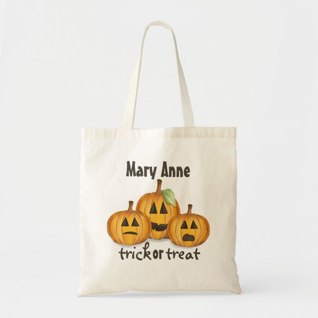 Halloween Trick oder Treat Whimsical Jack O'Lanter Tragetasche (Vorne)
