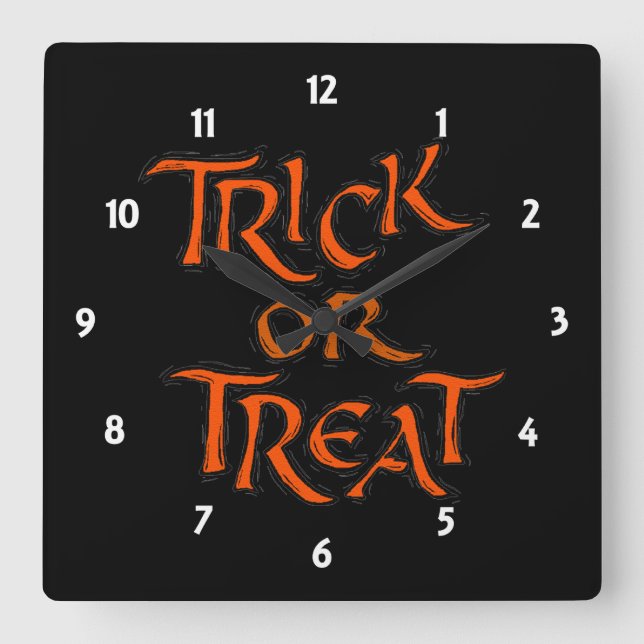 Halloween Trick oder Treat Words Quadratische Wanduhr (Vorderseite)