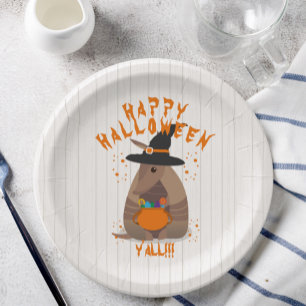 Halloween Trick-oder-Treating Armadillo Witch Texa Pappteller