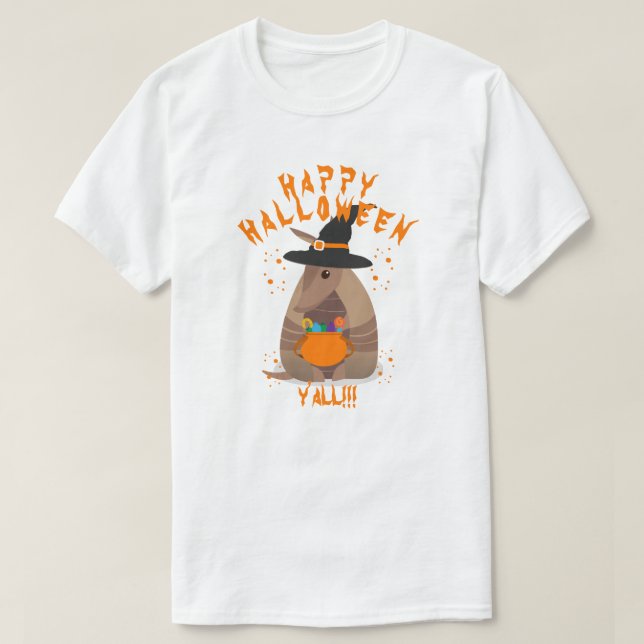 Halloween Trick-oder-Treating Armadillo Witch Texa T-Shirt (Design vorne)