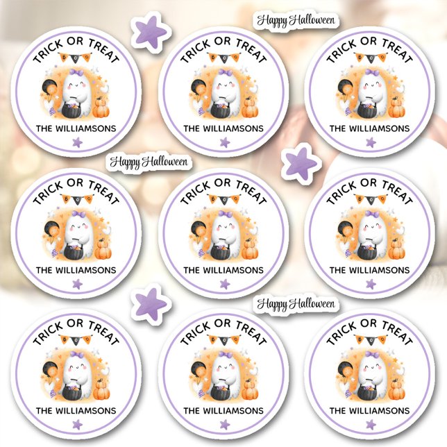 Halloween Trick oder Treatname Girl Kiss Cut Aufkleber (Halloween Trick Or Treat Name Boo Kiss Cut Sticker)