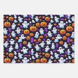 Halloween Trick or Treat Pumpkin Boo Ghost Black Geschenkpapier Set