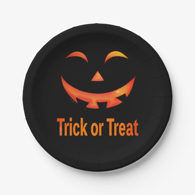 Halloween Trick or Treat Pumpkin Face Pappteller (Vorderseite)