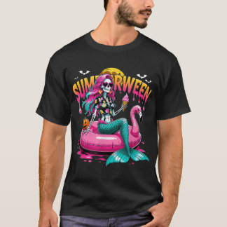 Halloween Tropischer Sommerween Meerjungfrau Skele T-Shirt