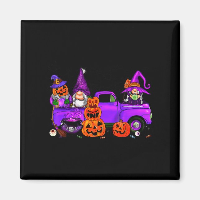 Halloween Truck Gnome Witch Pumpkin Boo Ghost Funn Magnet (Vorne)