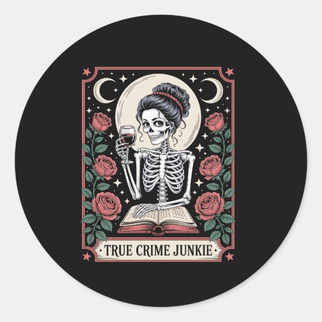 Halloween True Crime Junkie Tarot Card Runder Aufkleber (Vorderseite)