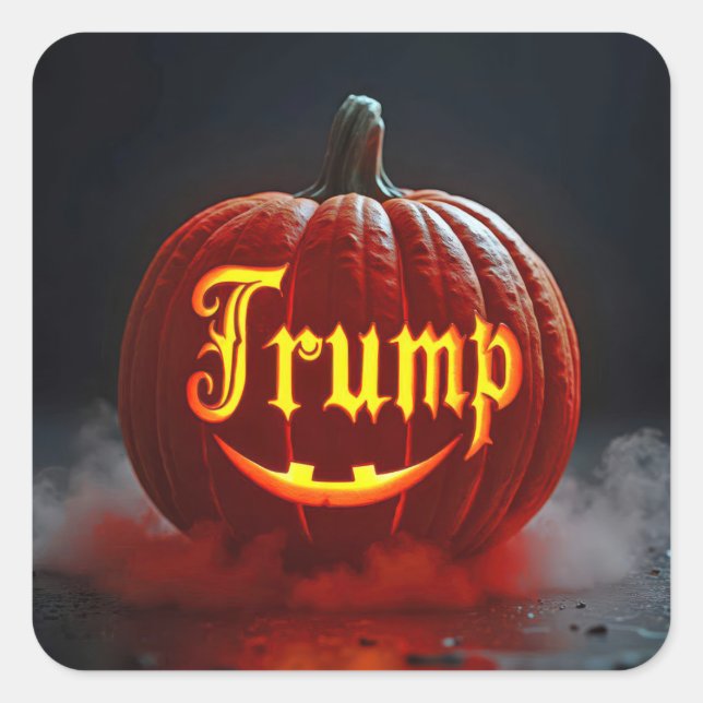 Halloween Trump Jack-o-lantern in Nebel Quadratischer Aufkleber (Vorderseite)