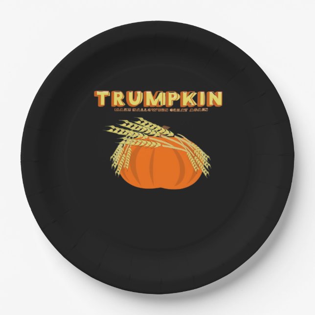 Halloween Trumpkin Donald Funny Pumpkin Make Hallo Pappteller (Vorderseite)