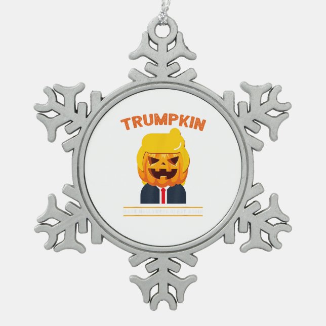 Halloween Trumpkin Funny Pumpkin Halloween Schneeflocken Zinn-Ornament (Vorderseite)