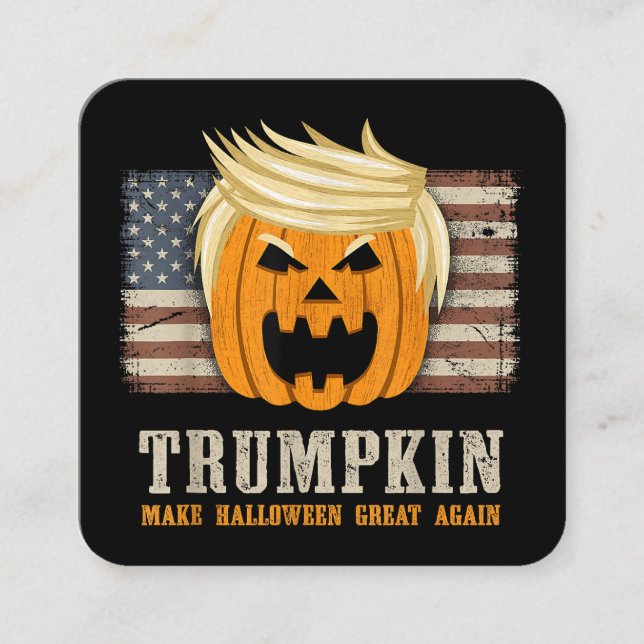 Halloween Trumpkin Vintage US-Flag Quadratische Visitenkarte (Vorderseite)