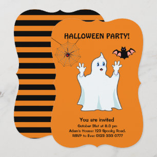 Halloween Trumpy Geist, Spinne & Fledermaus Einlad Einladung