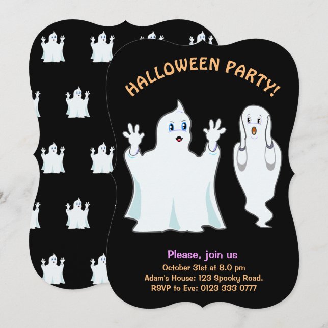 Halloween Trumpy & Munchy Geister Einladung (Vorne/Hinten)