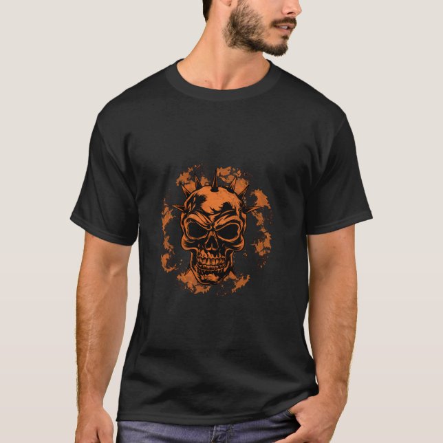 Halloween Tshirt Orange Skull Spooky Horror Party (Vorderseite)
