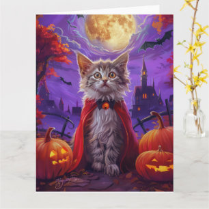 Halloween Turkish Angora Cat Vampire Pumpkin Beäng Karte