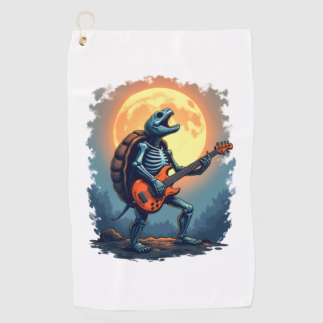 Halloween Turtle Skeleton Rocker T-Shirt für Music Golfhandtuch (Vorderseite)