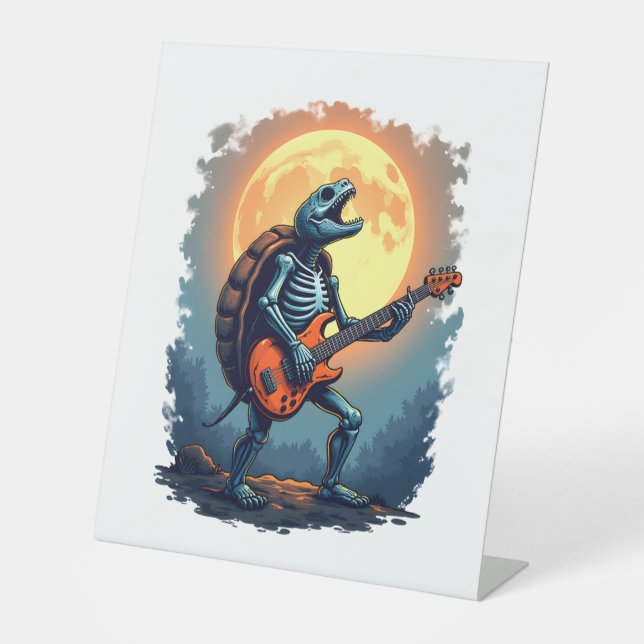 Halloween Turtle Skeleton Rocker T-Shirt für Music Sockelschild (Vorderseite)