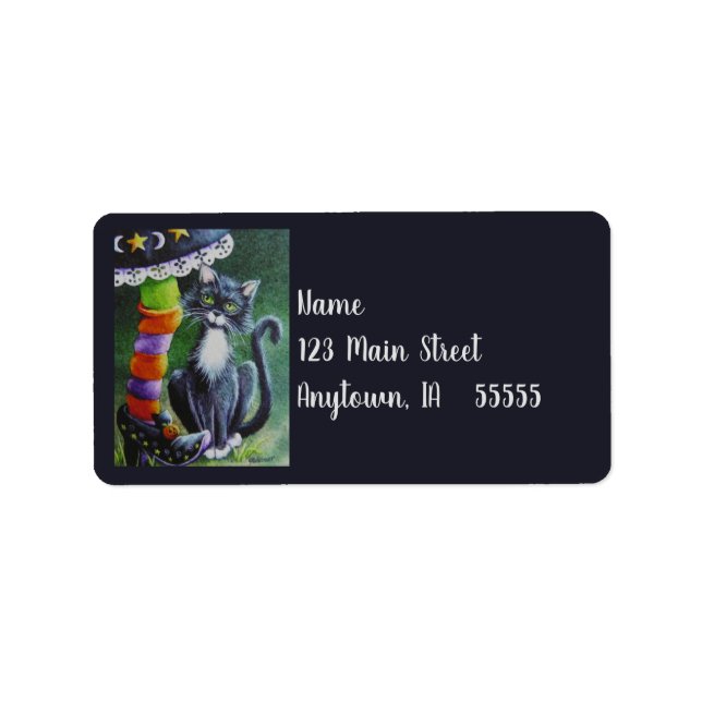 Halloween Tuxedo Cat & Hexenwasserkunst Adressaufkleber (Vorne)