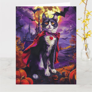 Halloween Tuxedo Cat Vampire Pumpkins Beängstigend Karte