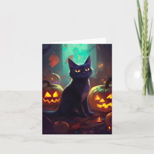 Halloween Tuxedo Katze mit Pumpkins Beängstigend Karte