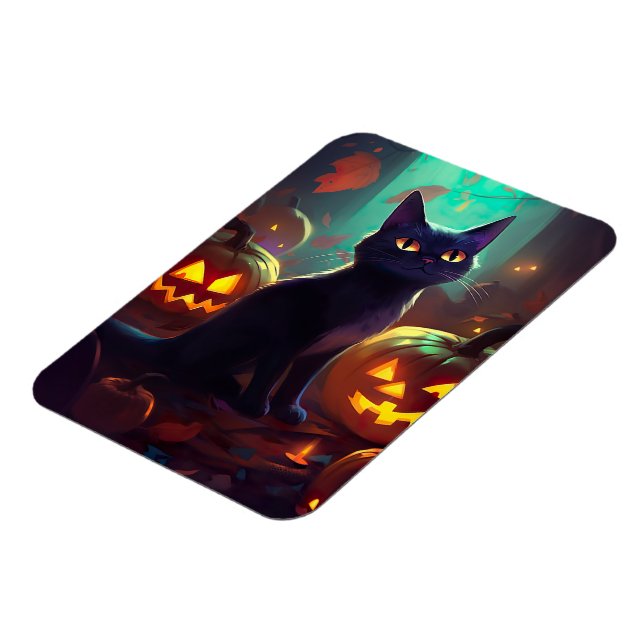 Halloween Tuxedo Katze mit Pumpkins Beängstigend Magnet (Linke Seite)