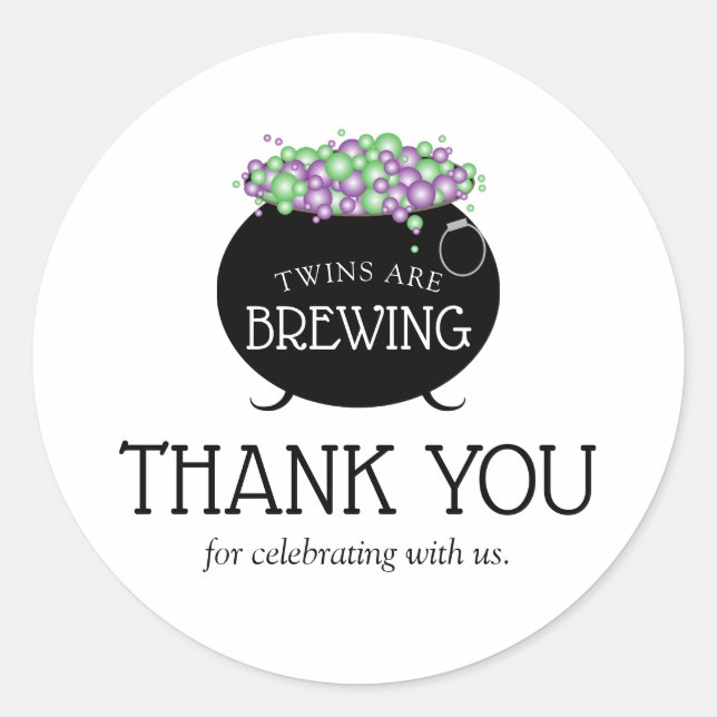Halloween Twins Baby Dusche Hexenbrauen Vielen Dan Runder Aufkleber (Vorderseite)