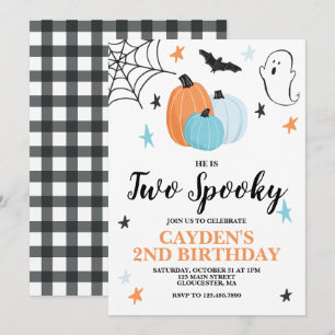 Halloween TWO Spukhafter 2. Geburtstag Blaue Kürbi Einladung