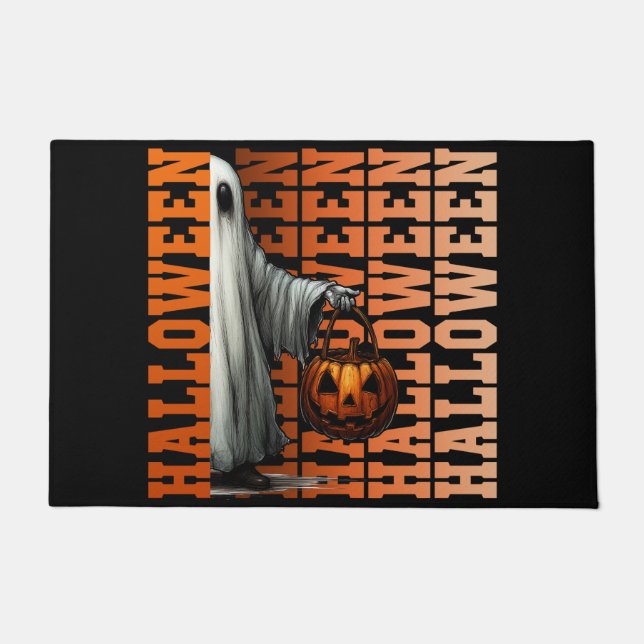 Halloween-Typografie coole Geist-Kürbis-Geschenkid Fußmatte (Vorderseite)