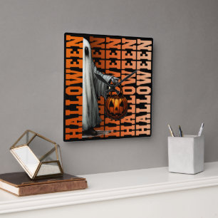 Halloween-Typografie coole Geist-Kürbis-Geschenkid Quadratische Wanduhr