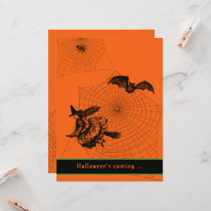 Halloween Typografie Witz Bat Spider Orange Flat Karte