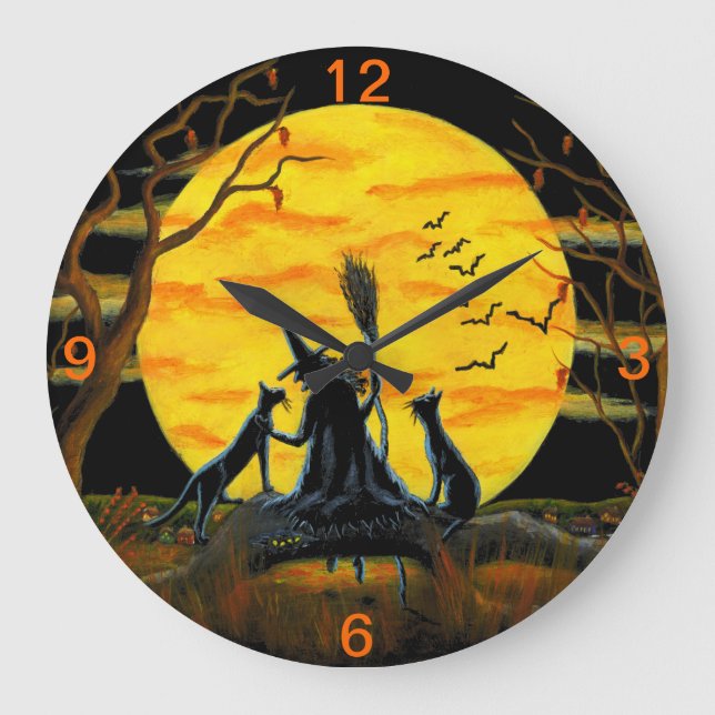Halloween, Uhr, Hexe, Schläger, Schlange, Frosch, Große Wanduhr (Vorderseite)