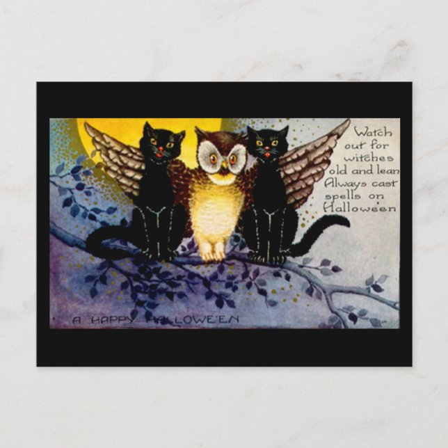 Halloween und Black Cats Postkarte (Vorderseite)