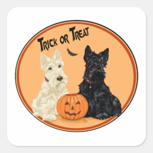 Halloween und Black Scottish Terriers Quadratischer Aufkleber