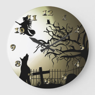 Halloween und Howling Dog Große Wanduhr