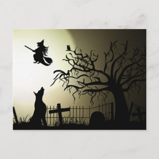 Halloween und Howling Dog Postkarte